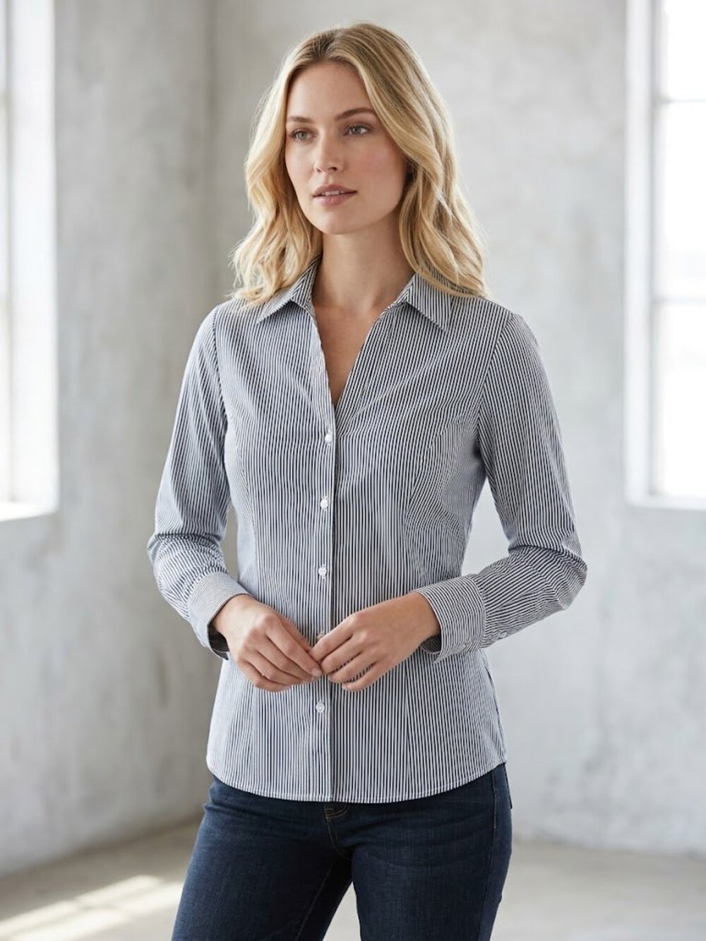Riders by Lee "Easy Care" 3/4 Sleeve Striped Woven Top